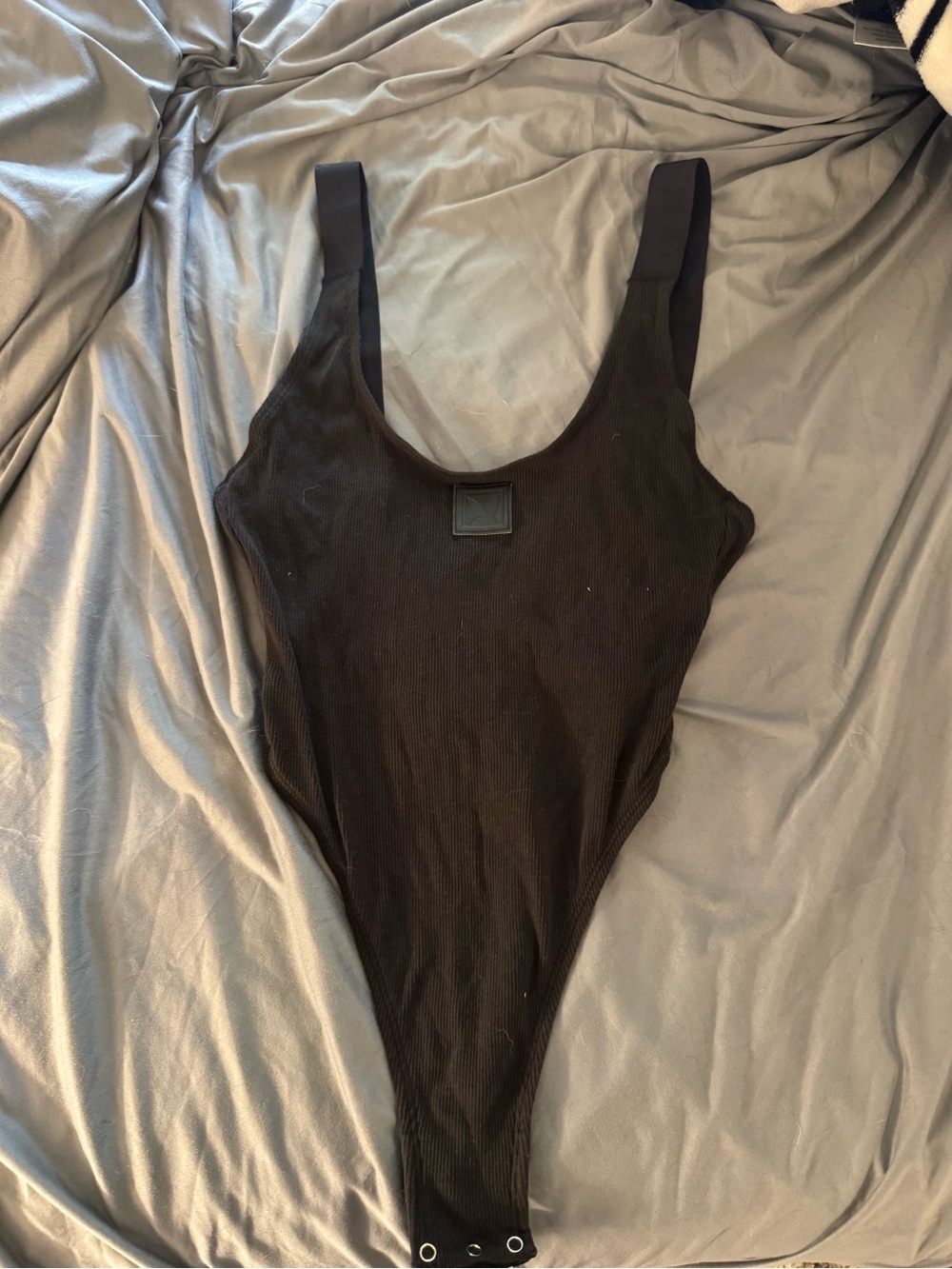 Black Ribbed Snap-Closure Bodysuit playboy
